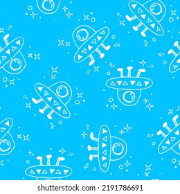 Ufo seamless pattern illustration on blue