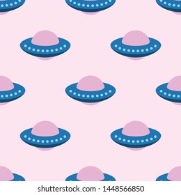 Ufo seamless pattern on a pink background. Vector Illustration