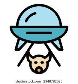 Ufo ship cow icon outline vector. Space alien. Astronaut cute color flat
