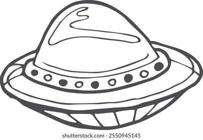 Ufo ship doodle. Alien spaceship line drawing