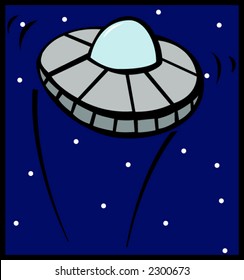 ufo ship flying in the outer space
