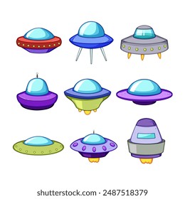 ufo ship set cartoon. flying saucer, space space, beam 51 ufo ship sign. isolated symbol vector illustration