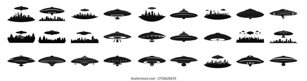 Ilustración vectorial de Paquete Clipart de silueta OVNI