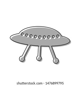 UFO simple sign. Black line icon with gray shifted flat filled icon on white background. Illustration.