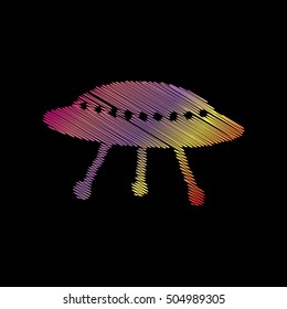 UFO simple sign. Coloful chalk effect on black backgound.