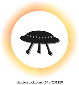 UFO simple sign. Dark icon with shadow on the glowing circle button. Illustration.