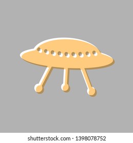 UFO simple sign. Emboss effect with light orange icon on gray background.
