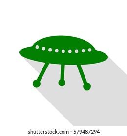 UFO simple sign. Green icon with flat style shadow path.