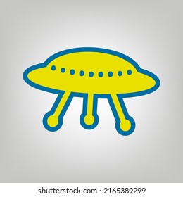 UFO simple sign. Icon in colors of Ukraine flag (yellow, blue) at gray Background. Illustration.