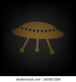 UFO simple sign. Icon as grid of small orange light bulb in darkness. Illustration.