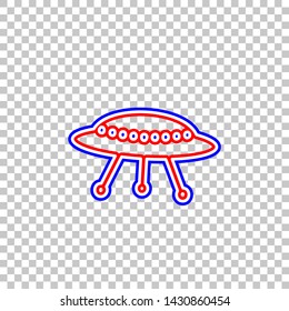 UFO simple sign. Red, white and contour icon at transparent background. Illustration.