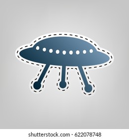 UFO simple sign. Vector. Blue icon with outline for cutting out at gray background.