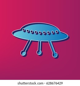 UFO simple sign. Vector. Blue 3d printed icon on magenta background.