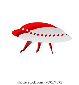 UFO simple sign. Vector. Detachable paper icon with red body stock. Isolated.