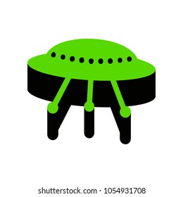 UFO simple sign. Vector. Green 3d icon with black side on white background. Isolated.