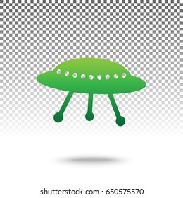 UFO simple sign. Vector. Green gradient icon with shadow at bottom on transparent and white background.