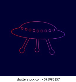 UFO simple sign. Vector. Line icon with gradient from red to violet colors on dark blue background.