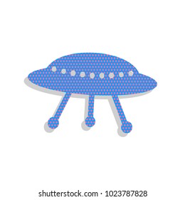 UFO simple sign. Vector. Neon blue icon with cyclamen polka dots pattern with light gray shadow on white background. Isolated.