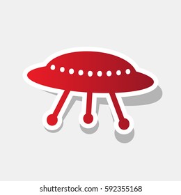 UFO simple sign. Vector. New year reddish icon with outside stroke and gray shadow on light gray background.