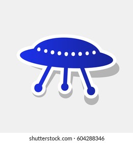 UFO simple sign. Vector. New year bluish icon with outside stroke and gray shadow on light gray background.