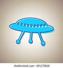 UFO simple sign. Vector. Sky blue icon with defected blue contour on beige background.