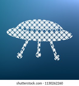 UFO simple sign. Vector. White textured icon at lapis lazuli gradient background.