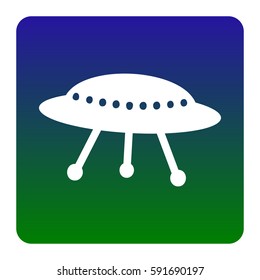 UFO simple sign. Vector. White icon at green-blue gradient square with rounded corners on white background. Isolated.