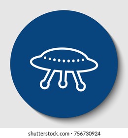 UFO simple sign. Vector. White contour icon in dark cerulean circle at white background. Isolated.