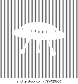 UFO simple sign. Vector. White icon on grayish striped background. Optical illusion.