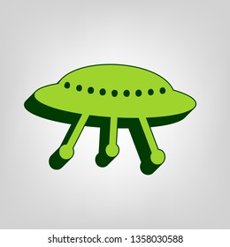 UFO simple sign. Vector. Yellow green solid icon with dark green external body at light colored background.