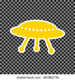UFO simple sign. Vector. Yellow icon with white contour on dark transparent background.