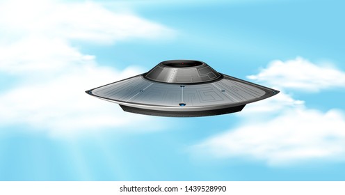 UFO in sky scene illustration