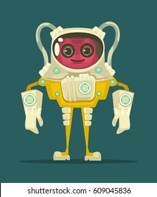 Ufo smiling alien character. Vector flat cartoon illustration