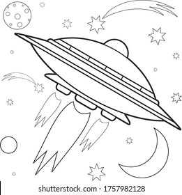 UFO in space coloring book for children