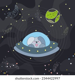 Ufo en el espacio con un lindo gato