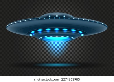 ufo space flying saucer alien ship luminous vector illustration isolated on white background