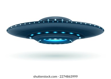 ufo space flying saucer alien ship luminous vector illustration isolated on white background