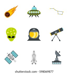 UFO and space icons set. Flat illustration of 9 UFO and space vector icons for web