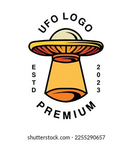 Ufo Space Logo Monoline Vintage Emblem Vector Design badge illustration Symbol Icon