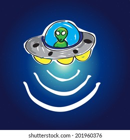 UFO in space with stars background