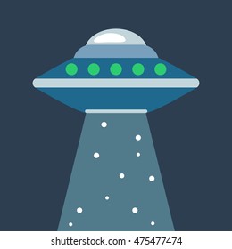 UFO space station flat style icon. Vector spaceship mystery rocket, cartoon illustration.