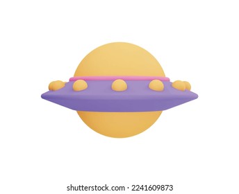 Ufo spaceship with 3d vector icon cartoon minimal style