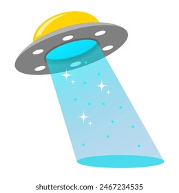 ufo spaceship abduction light beam flat illustration vector