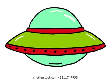 UFO spaceship alien green colored. 