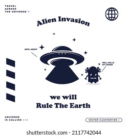 UFO spaceship and alien poster design vector illustration