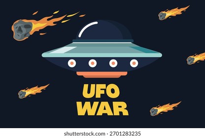 Batalha de nave espacial UFO com meteoros voadores