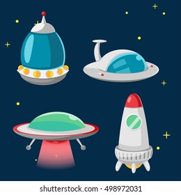 UFO Spaceship Cartoon Design Set Vector