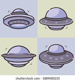 ufo spaceship cartoon vector illustrations