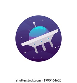 La nave espacial Ufo vuela en galaxia usando tecnología científica no identificada. Dibujo de niños alienígenas cohetes juguete u objeto para el diseño de juegos espaciales. Ilustración vectorial plana.