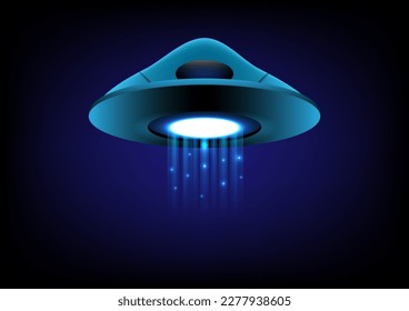 UFO spaceship flying with light beams vector background